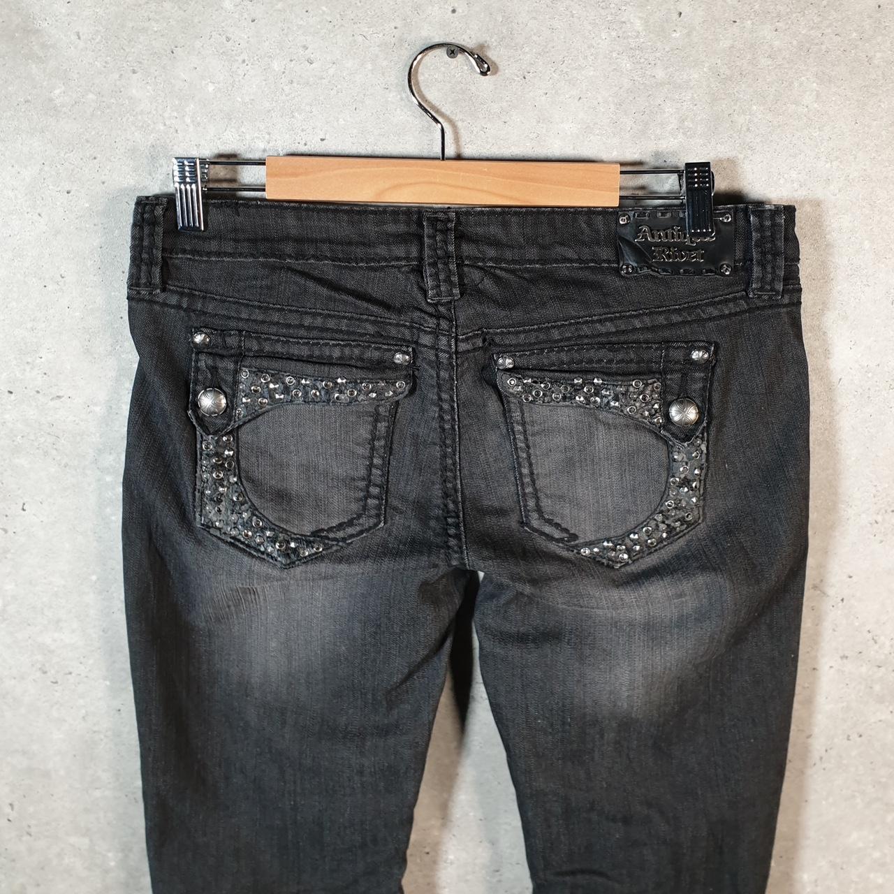 Vintage Antique River Y2K Hip Hop Jeans Mens W32 Grey Denim Embroidered Big Fish Vintage