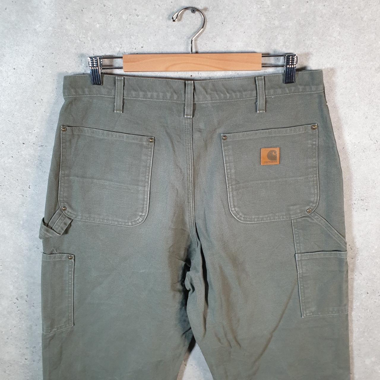 Vintage Carhartt Double Knee Carpenter Trousers Mens W34 L31 Khaki Green Dungaree Fit