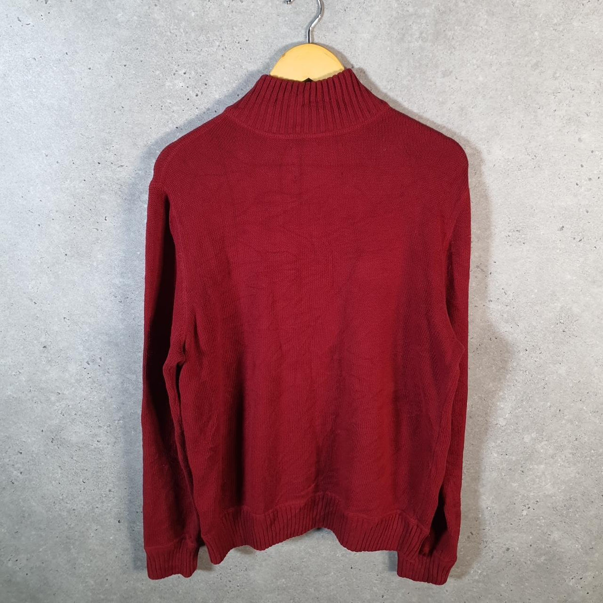 Vintage Eddie Bauer Knit Sweater Men’s Large Red Y2K Pullover Quarter Zip