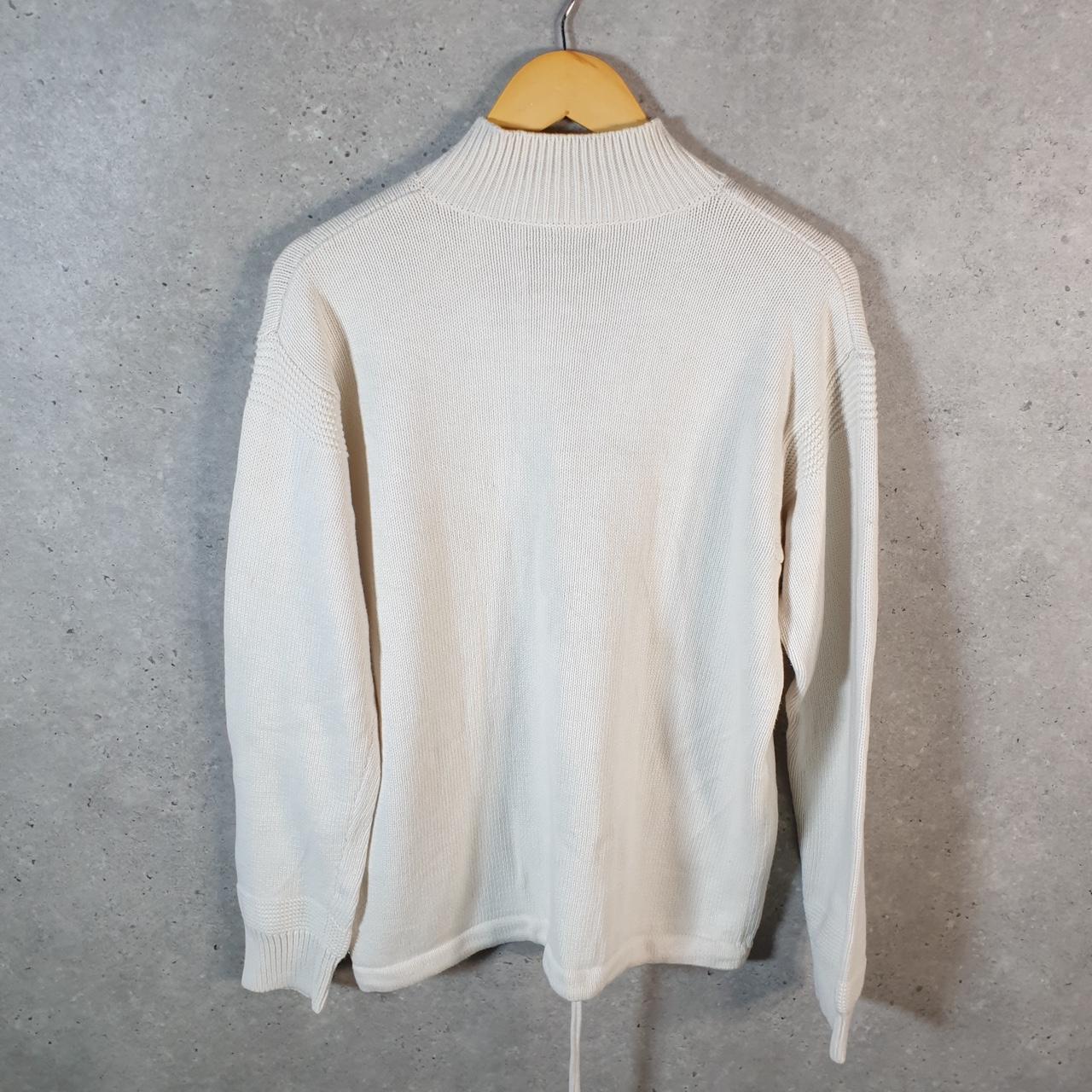 Vintage Ralph Lauren Polo Knit Sweater Womens Large Cream Striped 1/4 Button Cotton Pullover