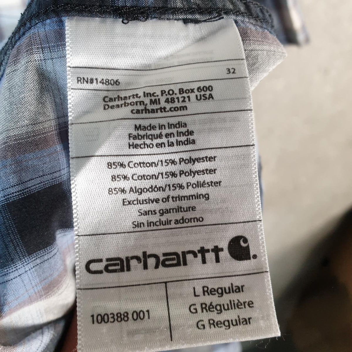 Vintage Carhartt Shirt Button Down Mens Large Blue Checkered Chore Utility Relaxed Big Fish Vintage