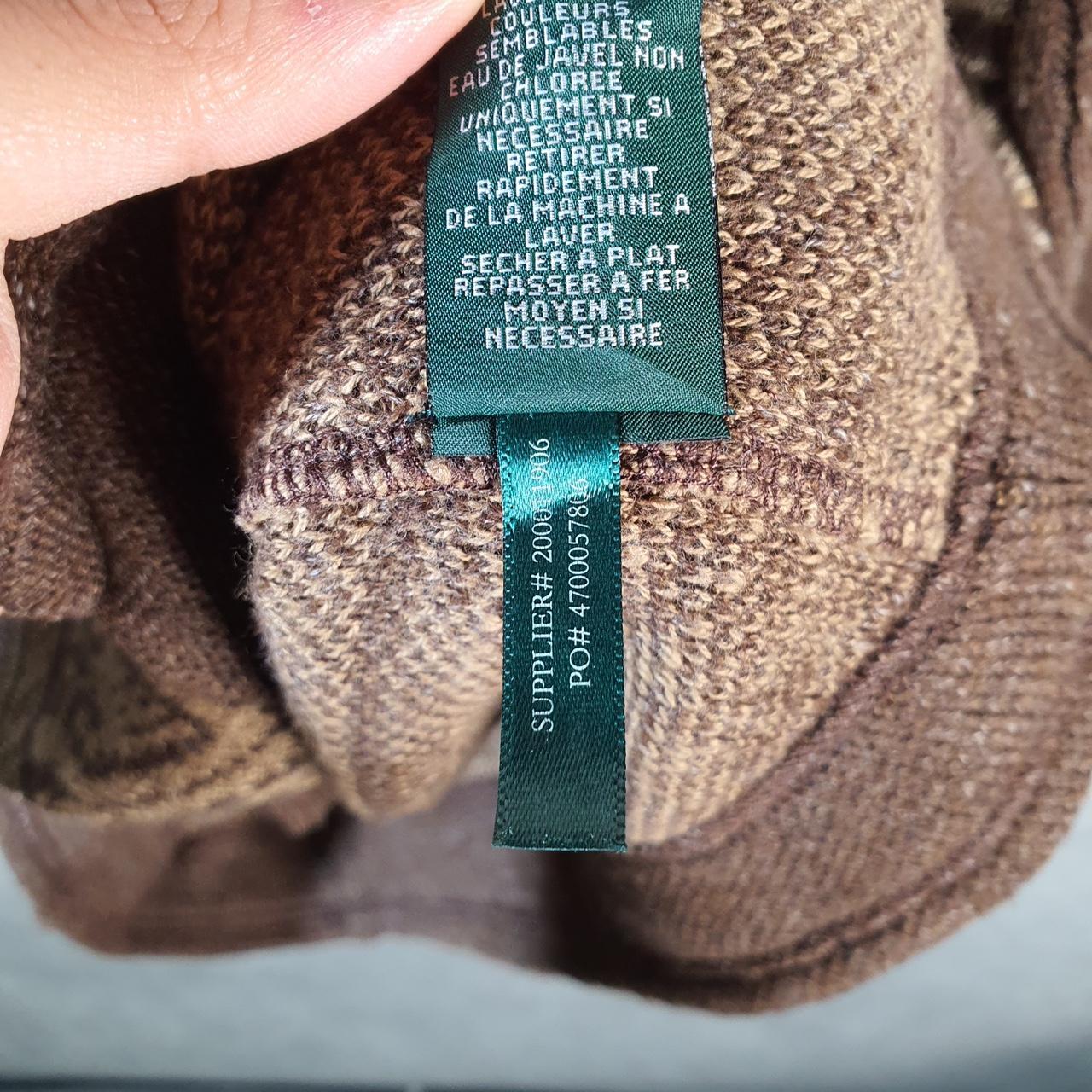 Vintage Ralph Lauren Polo Knit Sweater Womens XL Brown Cotton Full Zip