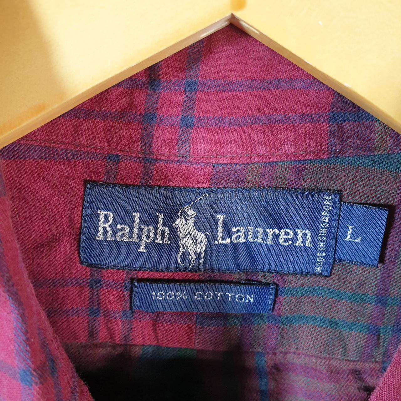 Vintage Ralph Lauren Button Down Shirt Men’s Large Burgundy Red Classic Fit Checkered Pony