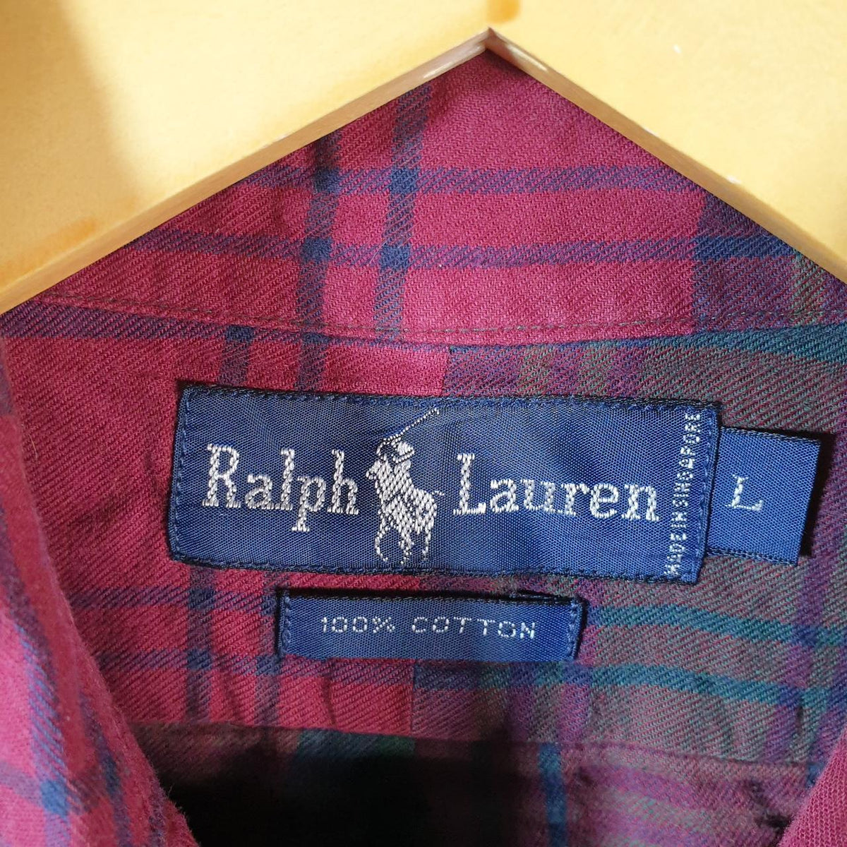 Vintage Ralph Lauren Button Down Shirt Men’s Large Burgundy Red Classic Fit Checkered Pony