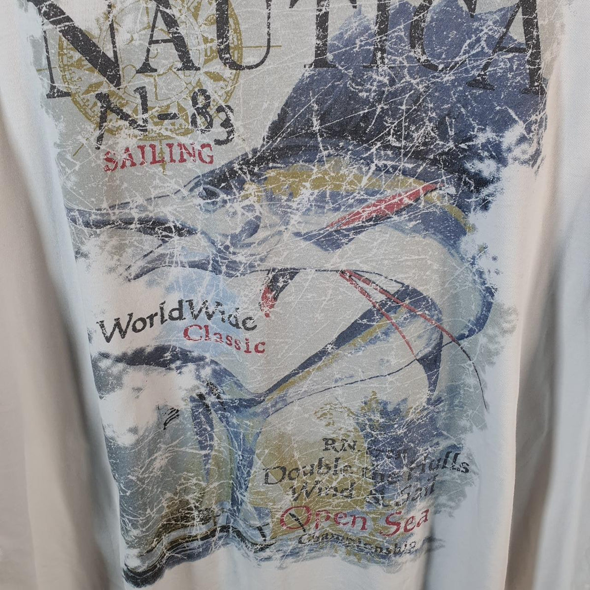Vintage Nautica Sailing Graphic T Shirt Men’s 2XL White Casual Sports Logo Athletic