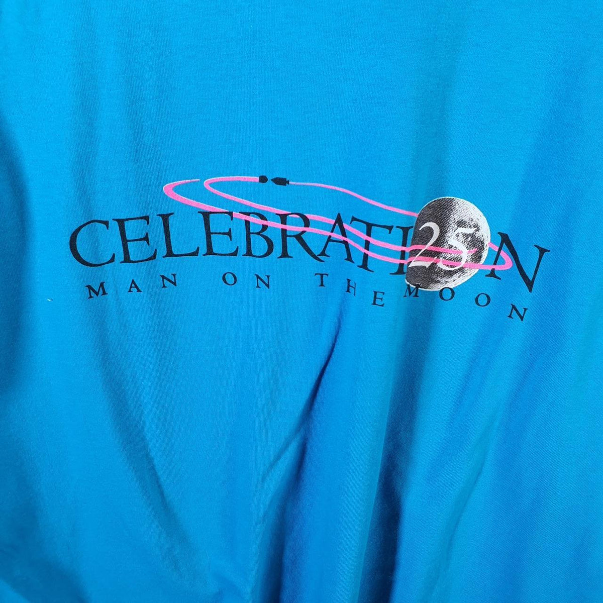 Vintage Hanes Space Centre Houston Man On Moon 90s USA Single Stitch T Shirt Men’s XL Blue