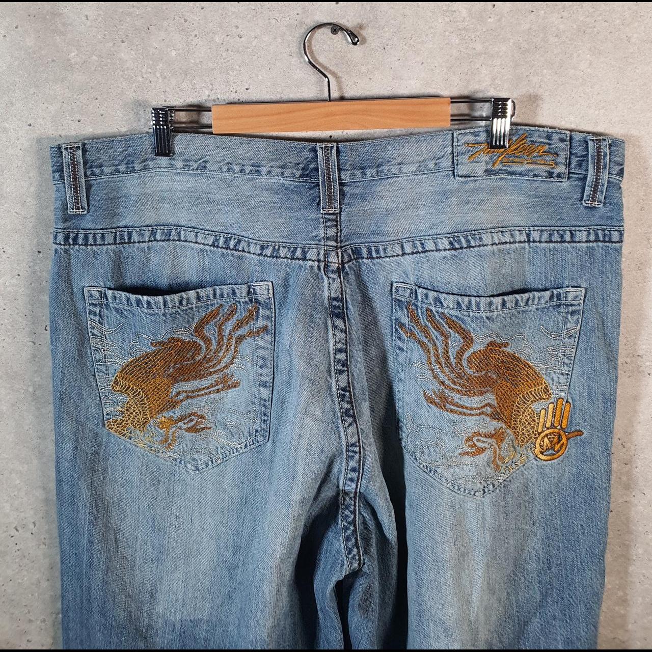 Vintage Miskeen Baggy Y2K Hip Hop Jeans Shorts Jorts Mens W42 Blue Denim USA A4471