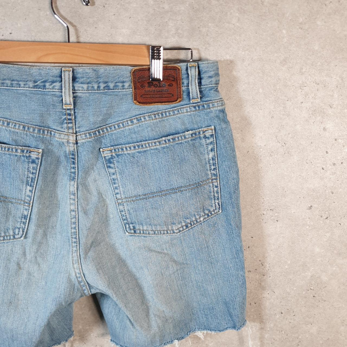 Vintage Ralph Lauren Polo Shorts Jorts Denim Jean Cargo Men’s W34 Blue Baggy Cotton