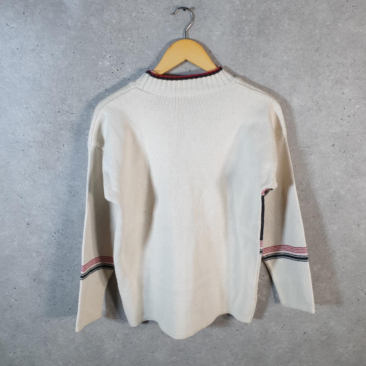 Vintage Ellesse Spellout Knit Sweater Womens Small Cream Y2K Pullover Pocket