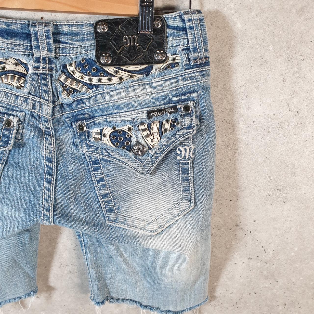 Vintage Miss Me Baggy Y2K Hip Hop Jeans Shorts Jorts Womens W28 Blue Denim Low Rise