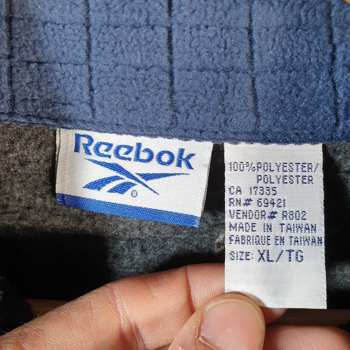 Vintage Reebok 90s 1/4 Zip Fleece Sweatshirt Pullover Mens XL Blue Embroidered Logo