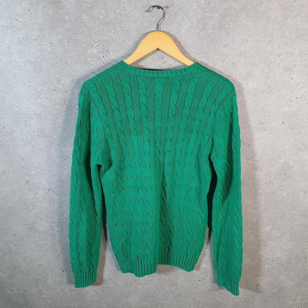Vintage Ralph Lauren Polo Cable Knit Heavyweight Sweatshirt Womens Large Green Pony C8856