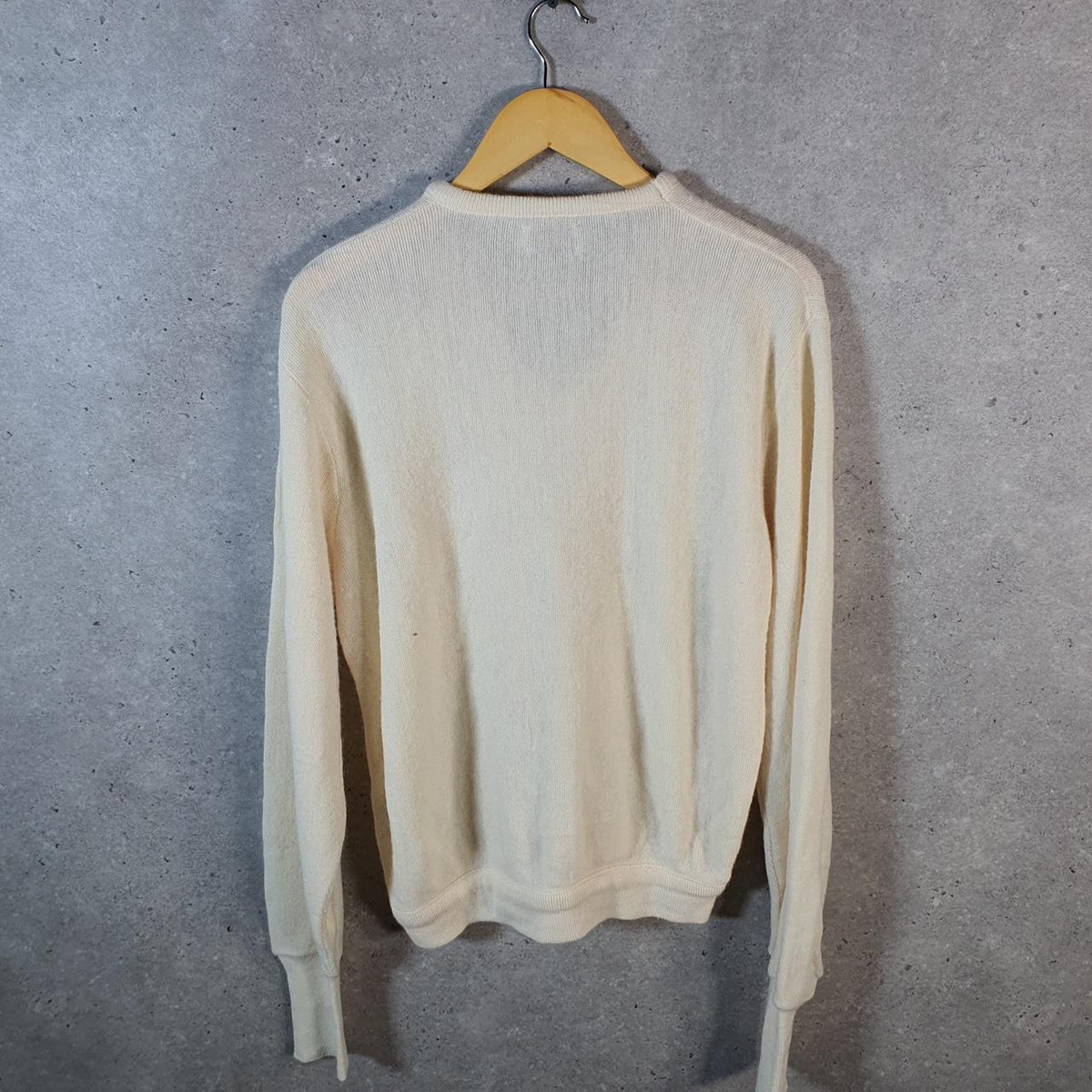 Vintage Lacoste Sweatshirt Men’s Large Beige Pullover Logo Y2K Jumper Logo