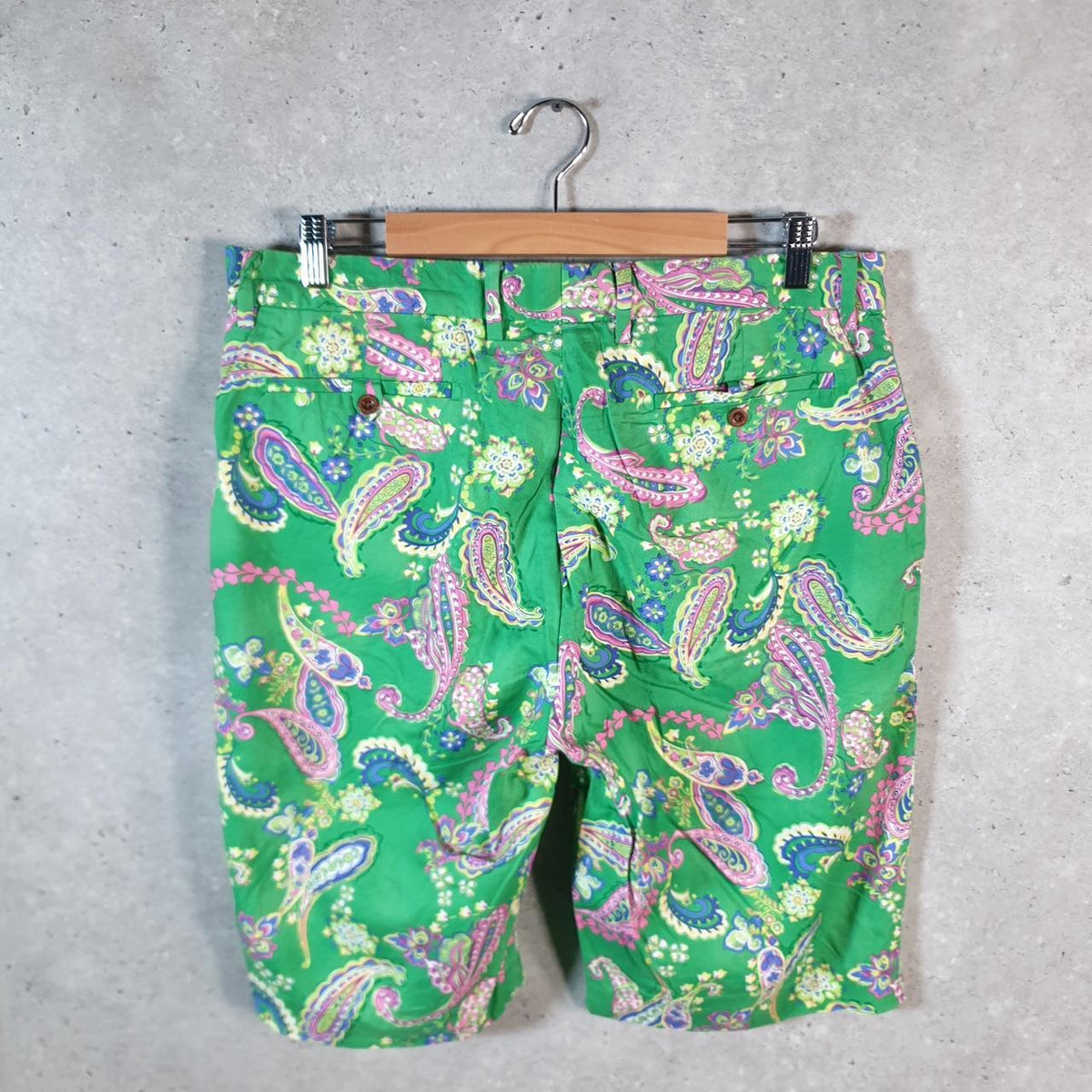 Vintage Ralph Lauren Paisley Polo Shorts Jorts Chino Cargo Men’s W34 Green Baggy Cotton A4358