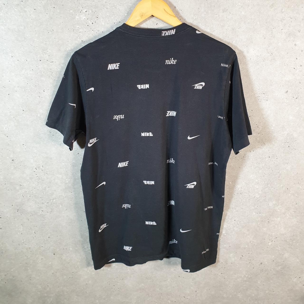 Vintage Nike All Over Print T Shirt Men’s Medium Black Printed Single Swoosh Logo Athletic C8271