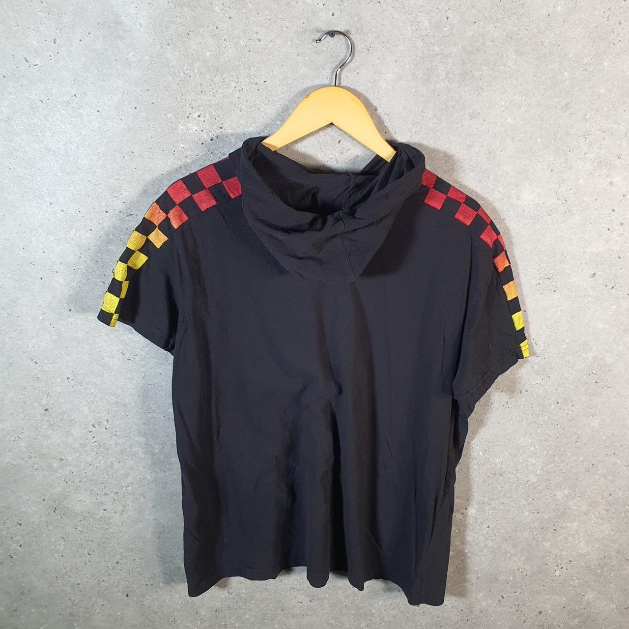 Vintage On Fire Vibes Spellout Hooded T Shirt Womens XL Black Casual sports Logo Athletic