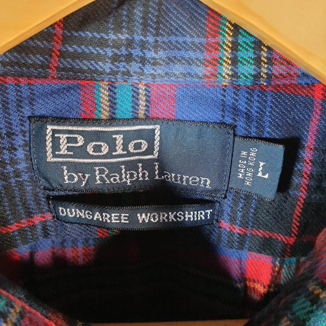 Vintage Ralph Lauren Button Down Shirt Men’s Large Checkered Dungaree Work Shirt Pony