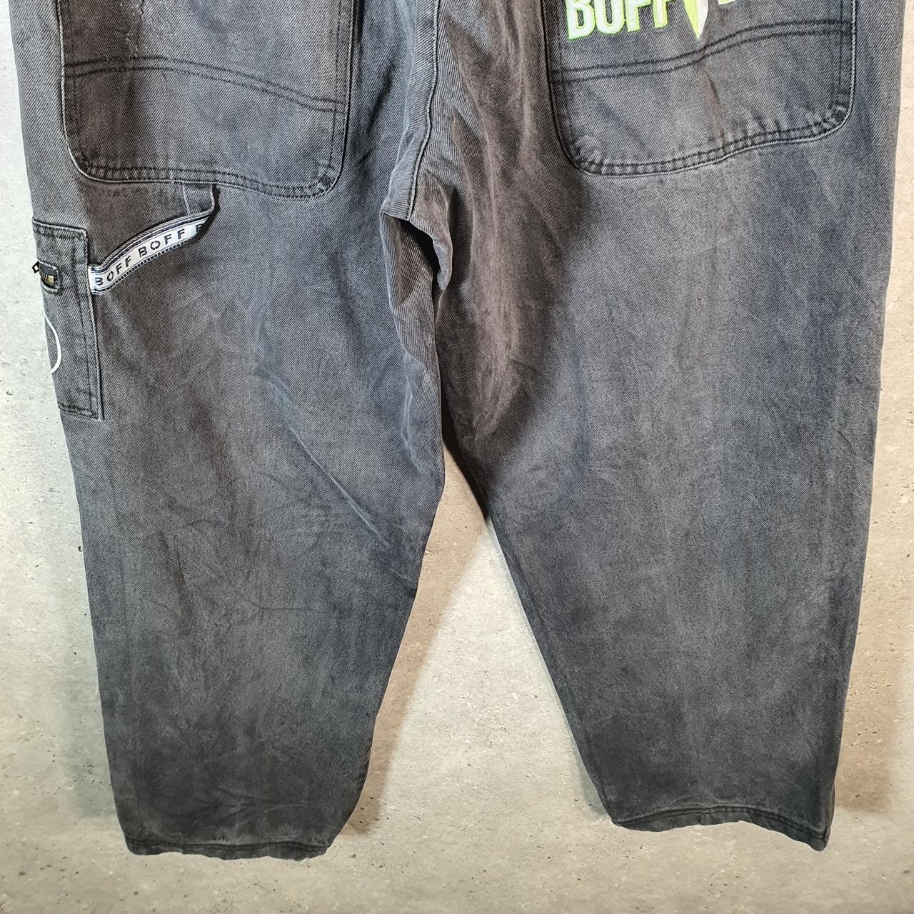 Vintage Boff Boff Baggy Y2K Hip Hop Jeans Mens W38 Grey Embroidered Denim Wide Leg Big Fish Vintage