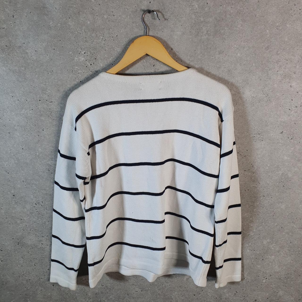 Vintage Ralph Lauren Polo Knit Sweater Womens Small White Striped Cotton Pullover