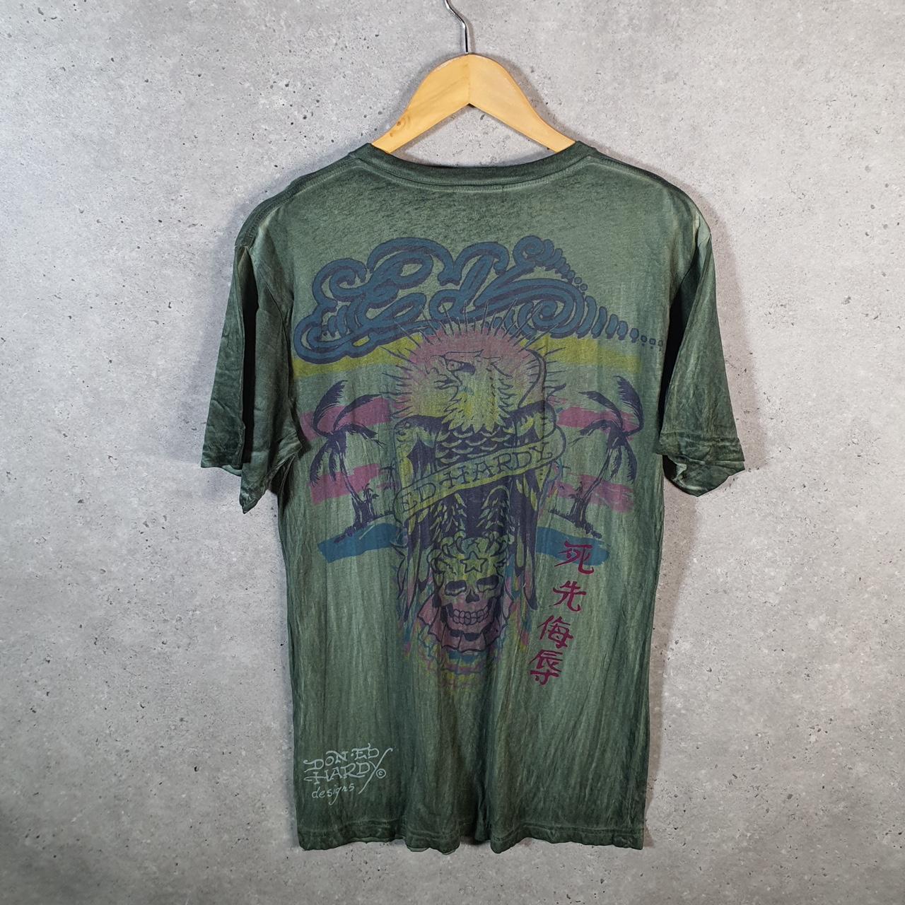 Vintage Ed Hardy T Shirt Men’s Medium Green Christian Audigier Love Heart Graphic Skull Y2K Big Fish Vintage