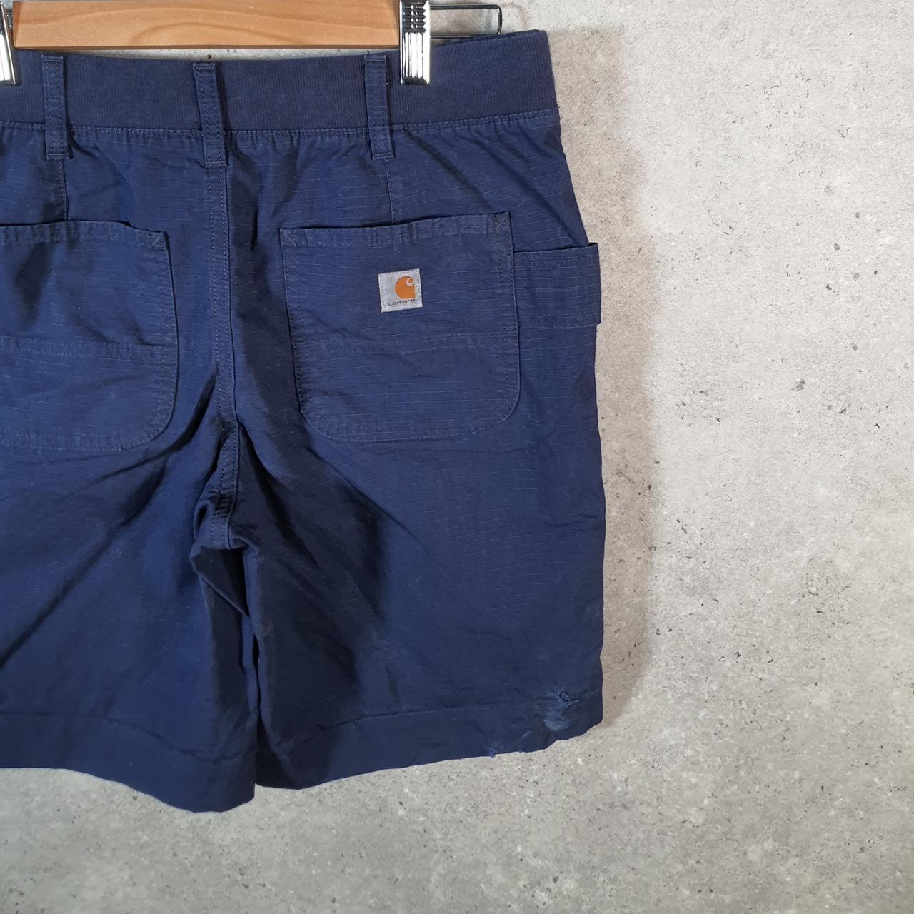 Vintage Carhartt Baggy Carpenter Shorts Jorts Cargo Womens W32 Navy Blue Relaxed Fit Workwear Big Fish Vintage