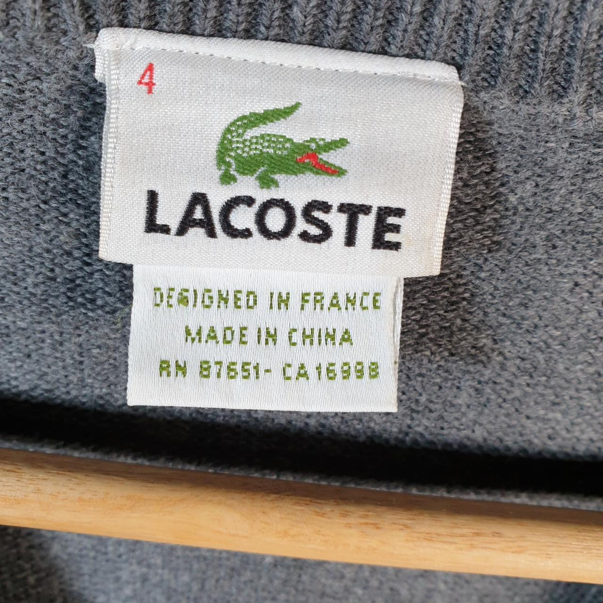 Vintage Lacoste Knit Sweater Mens Medium Grey Y2K Jumper Logo