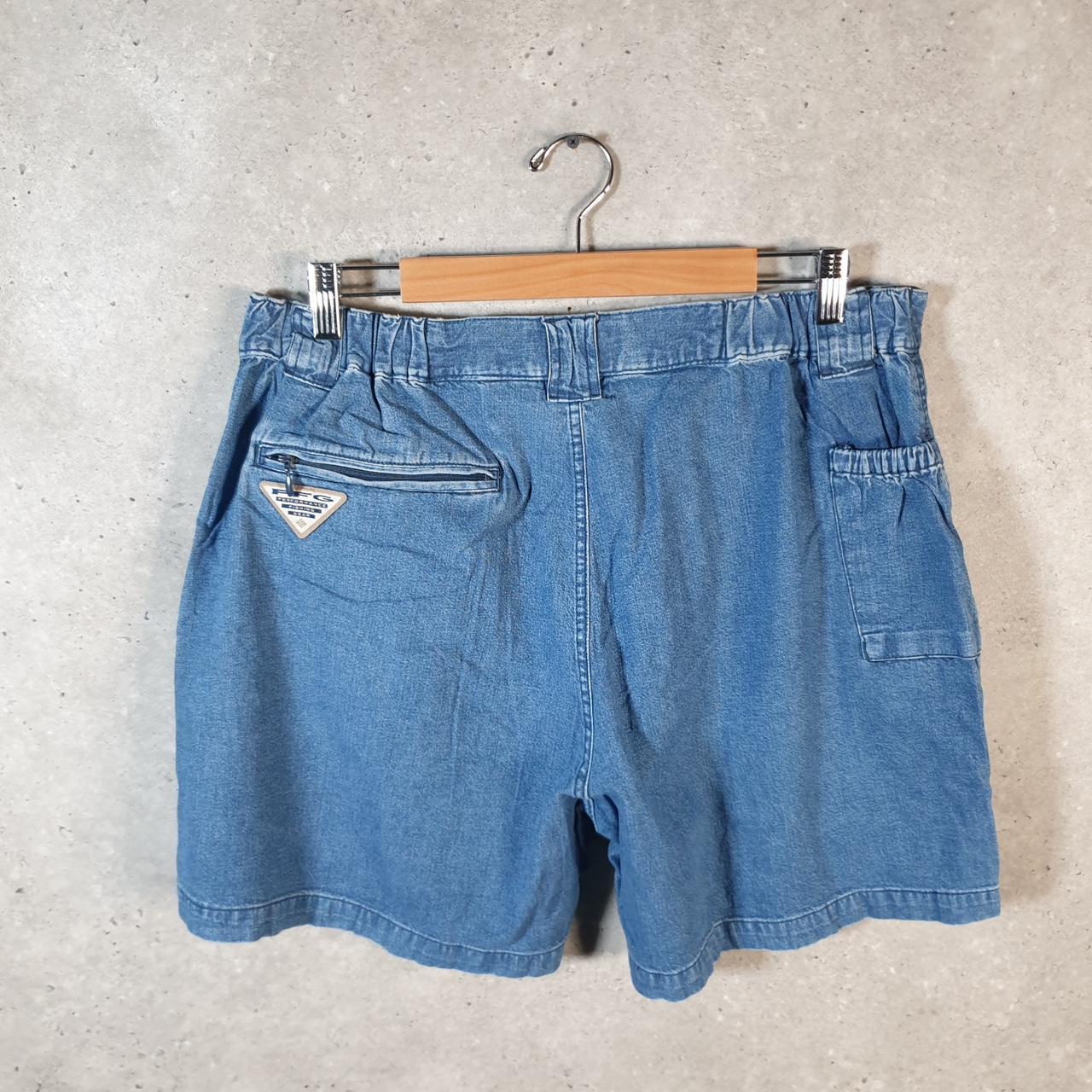 Vintage Columbia Baggy Shorts Jorts Cargo Womens XL PFG Blue Denim Relaxed Fit Cargo