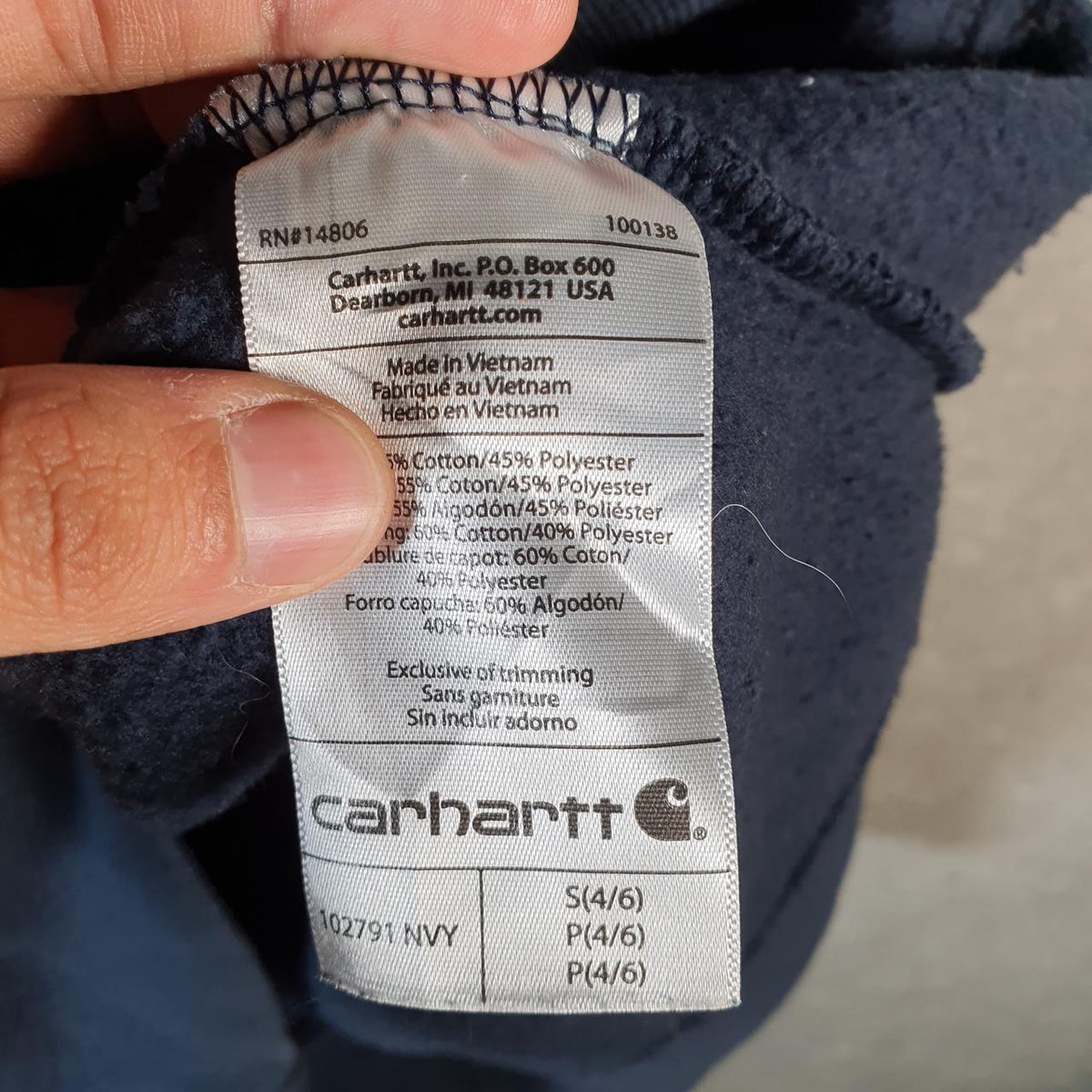 Vintage Carhartt Hoodie Womens Small Navy Blue Pullover Blank Sweatshirt USA Relaxed Fit