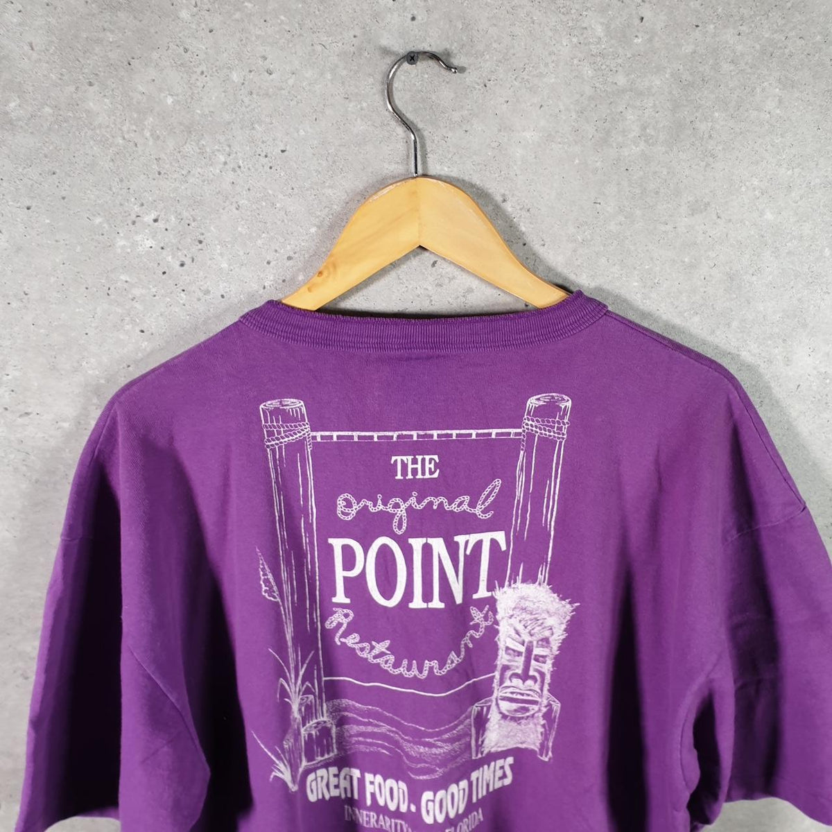 Vintage Cotton Deluxe Original Point Florida 90s Graphic USA Single Stitch T Shirt Men’s XL Purple