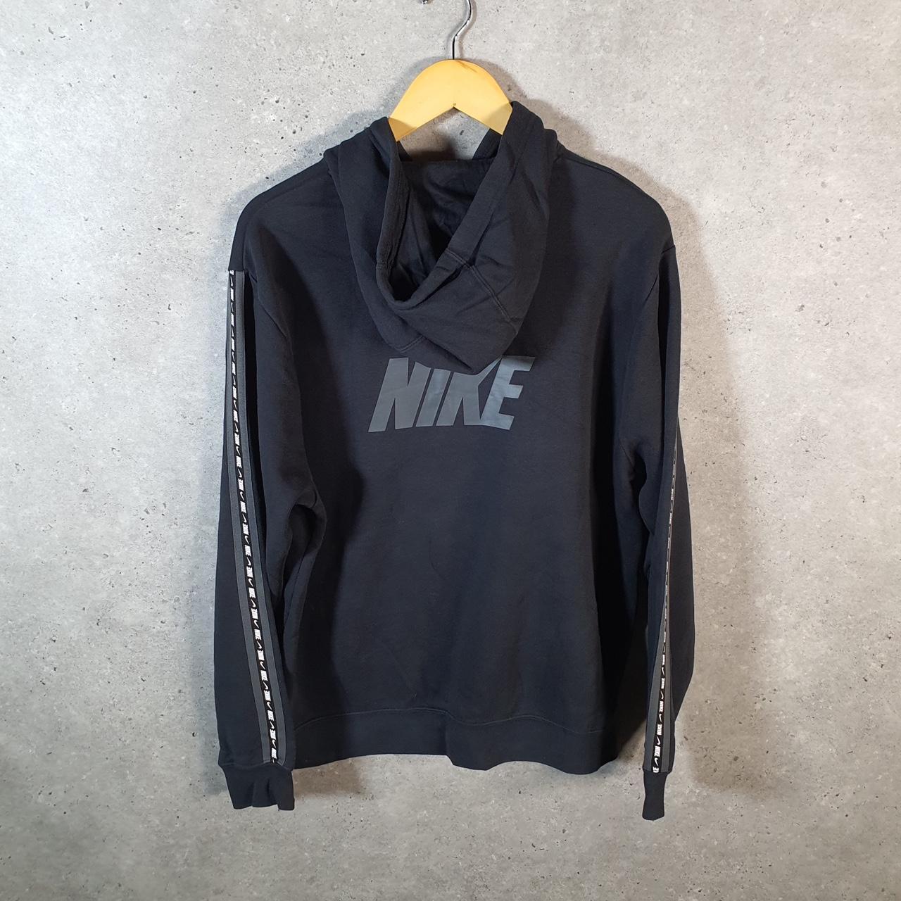 Vintage Nike Tape Hoodie Men’s Medium Black Swoosh Y2K Pullover Sweatshirt Logo
