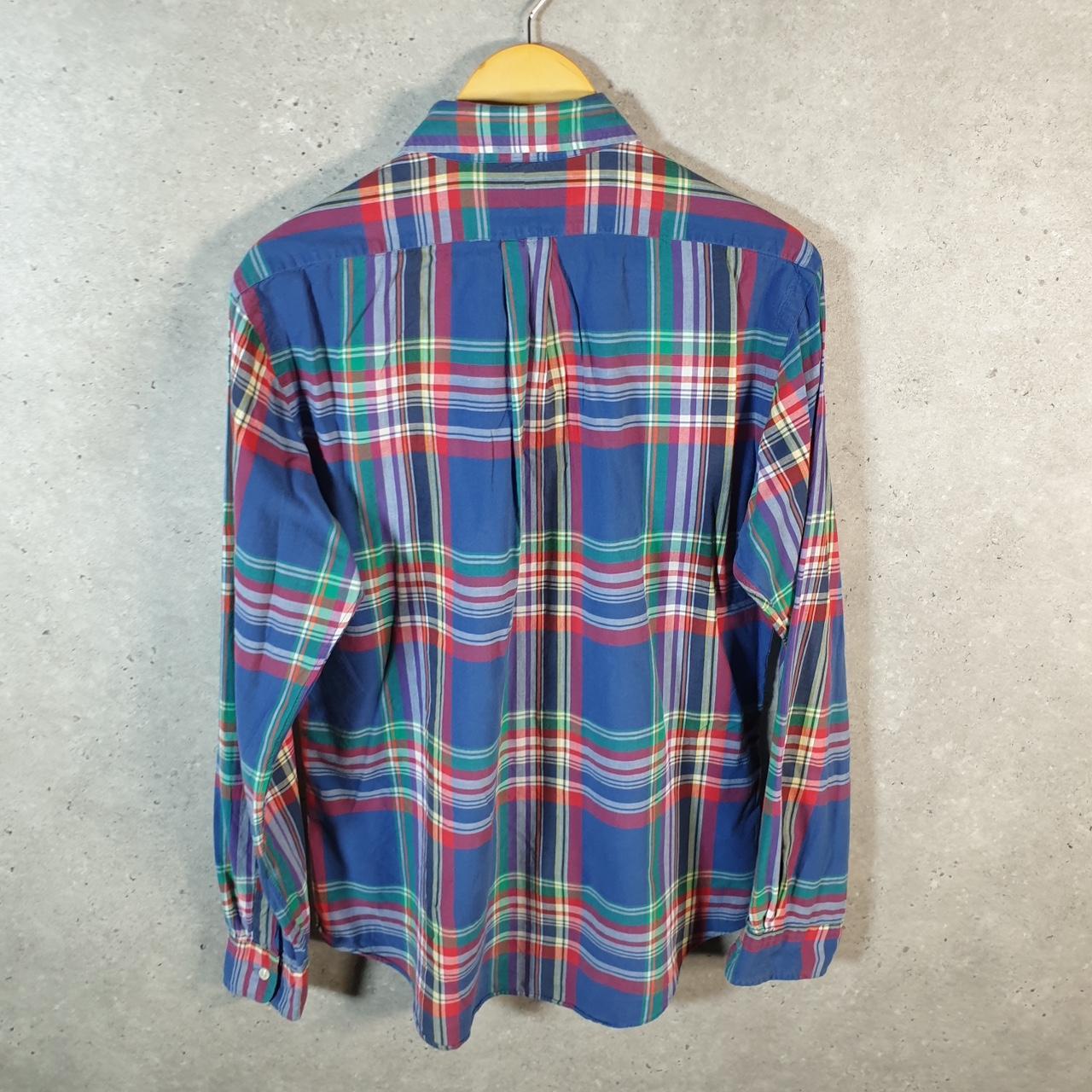 Vintage Ralph Lauren Button Down Shirt Men’s Medium Blue Checkered Custom Fit Cotton Pony