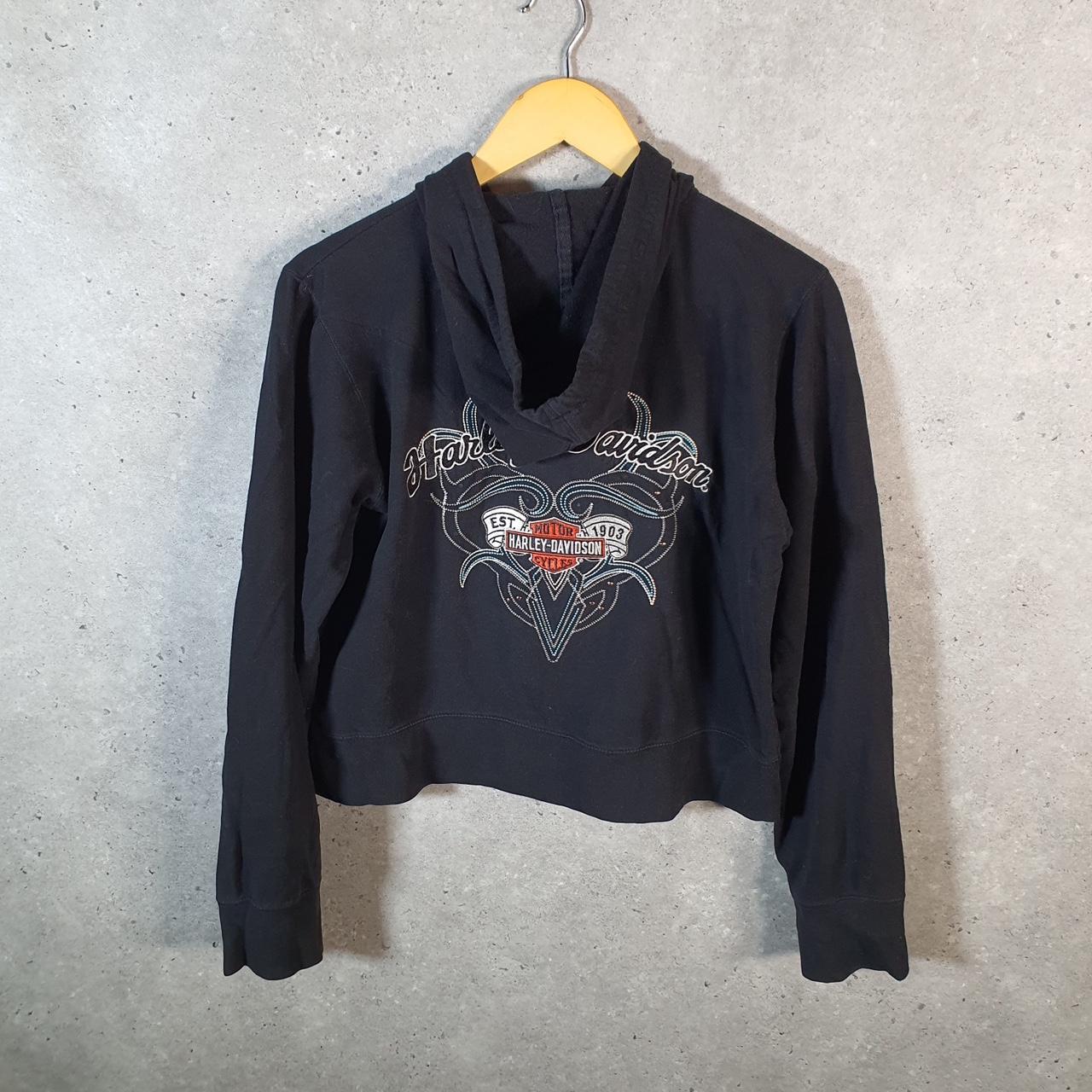 Vintage Harley Davidson Angel Wings Hoodie Womens Large Black Full Zip USA