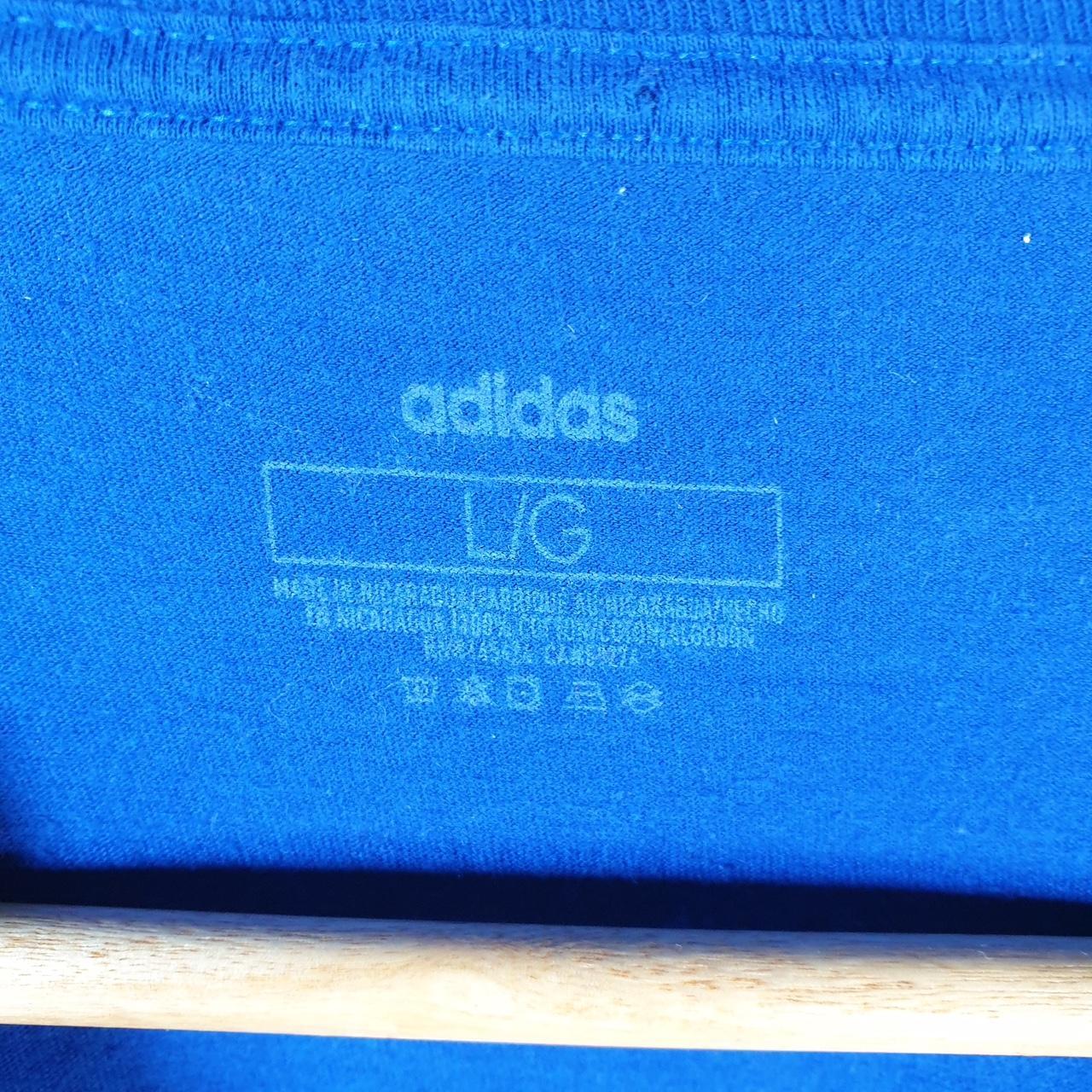 Vintage Adidas Spellout T Shirt Men’s Large Blue Three Stripes Logo Athletic