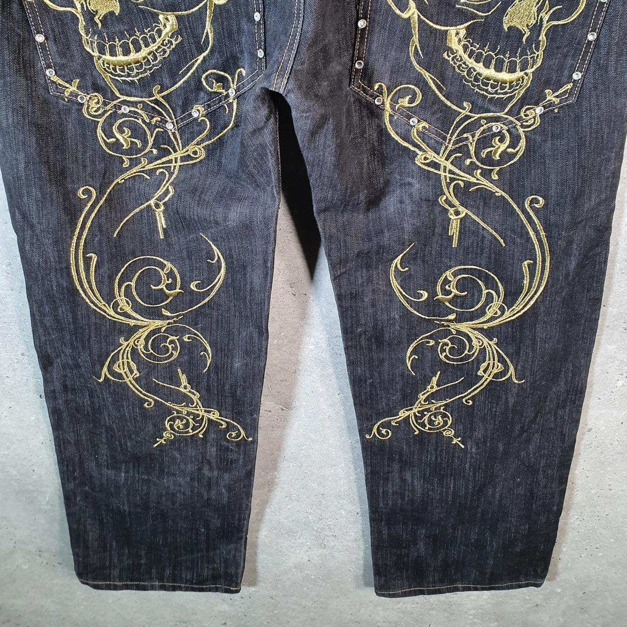 Vintage Imperious Skulls Baggy Y2K Hip Hop Jeans Mens W42 L32 Grey Denim Wide Leg Big Fish Vintage