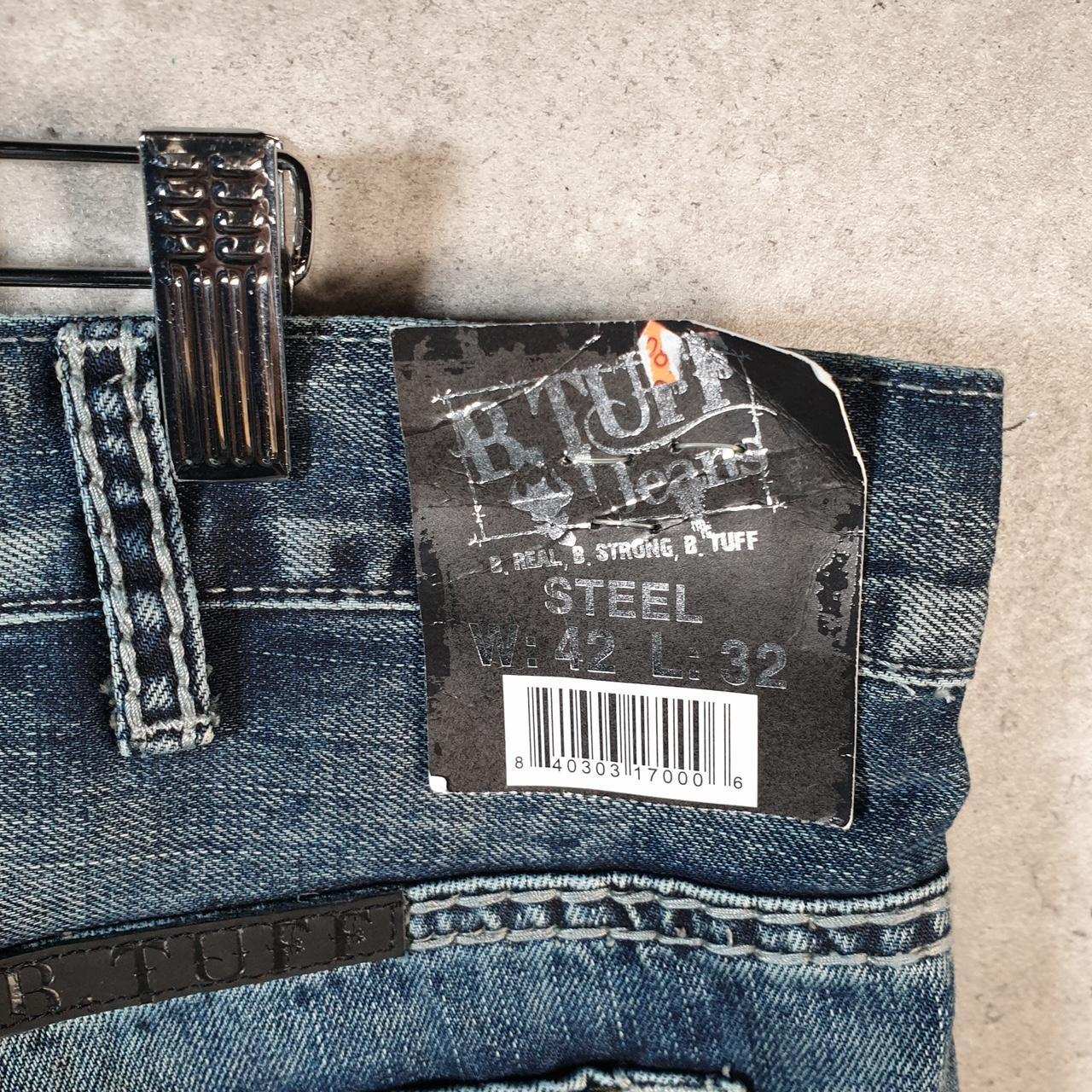 Vintage B Tuff Baggy Y2K Hip Hop Jeans Mens W42 L32 Blue Denim Embroidered Big Fish Vintage