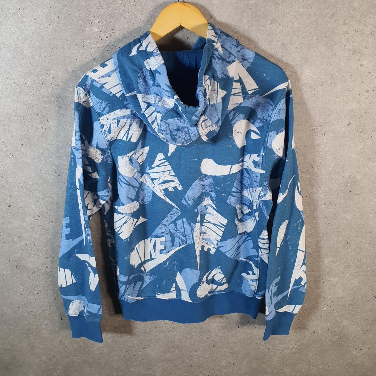 Vintage Nike Club All Over Print AOP Hoodie Men’s XS Blue Swoosh Y2K Pullover