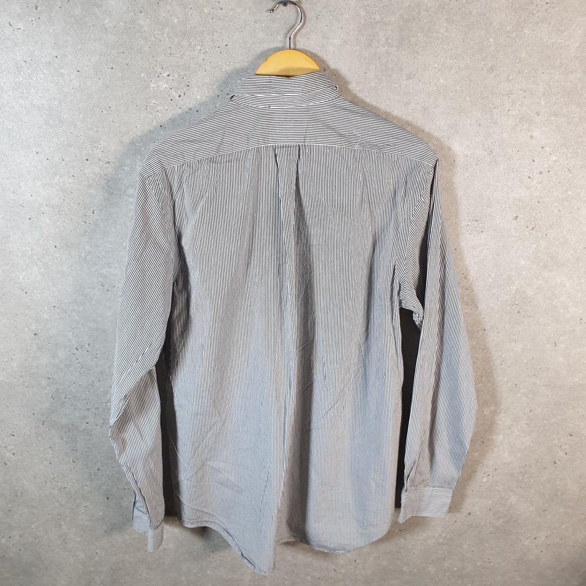 Vintage Ralph Lauren Button Down Shirt Men’s Large Grey Striped Custom Fit Pony