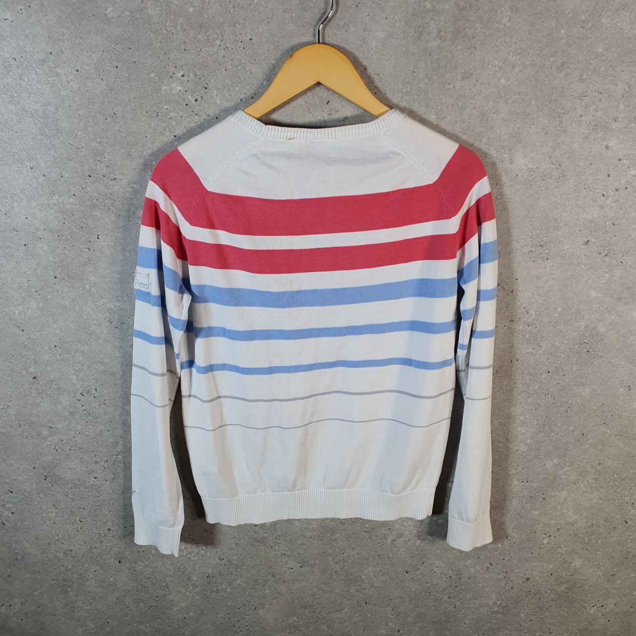 Vintage Puma Knit Sweater Womens Small White Striped Y2K Pullover