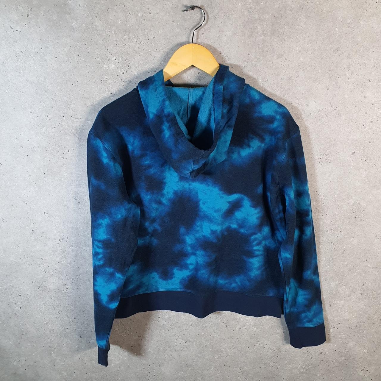 Vintage Champion Hoodie Womens Large Blue Tie Dye USA Pullover Spellout Logo