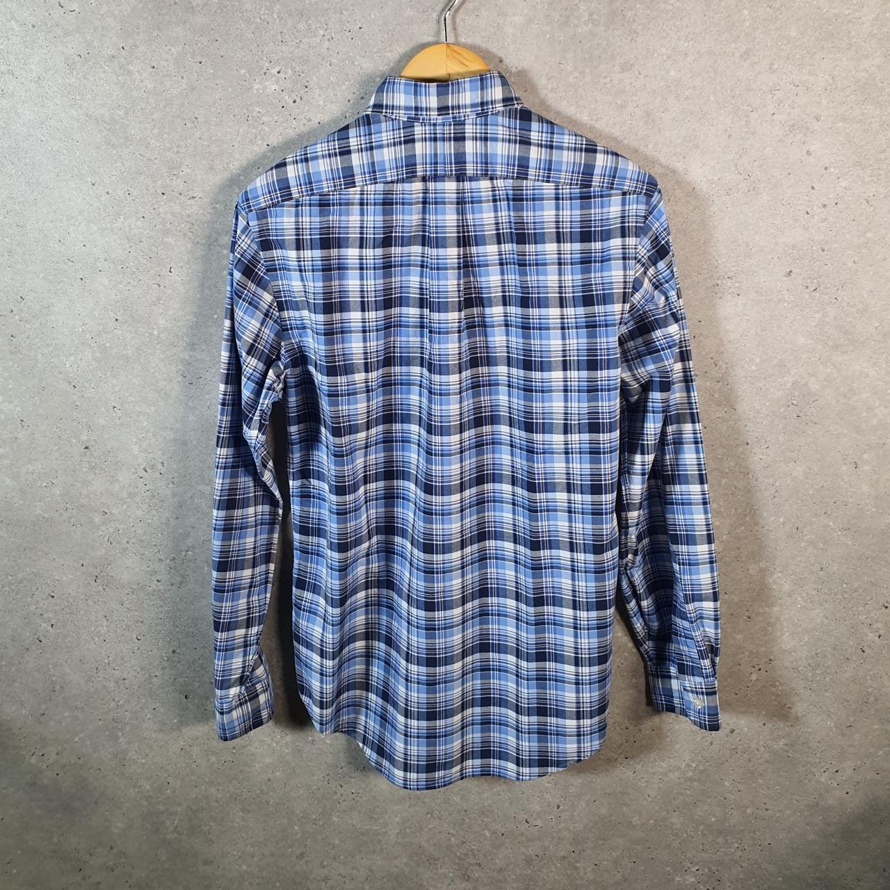 Vintage Ralph Lauren Button Down Shirt Men’s Small Blue Checkered Classic Fit Cotton Pony Big Fish Vintage