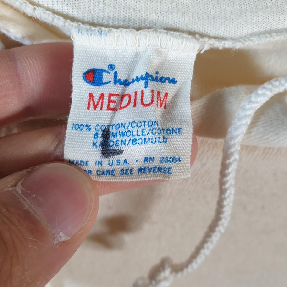 Vintage Champion James Maddison University Hooodie 90s USA Single Stitch T Shirt Womens Medium White