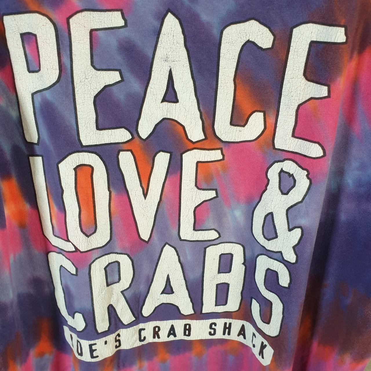 Vintage Alore Peace and Love Joes Crab Shack 90s USA Single Stitch T Shirt Men’s Large Tie Dye
