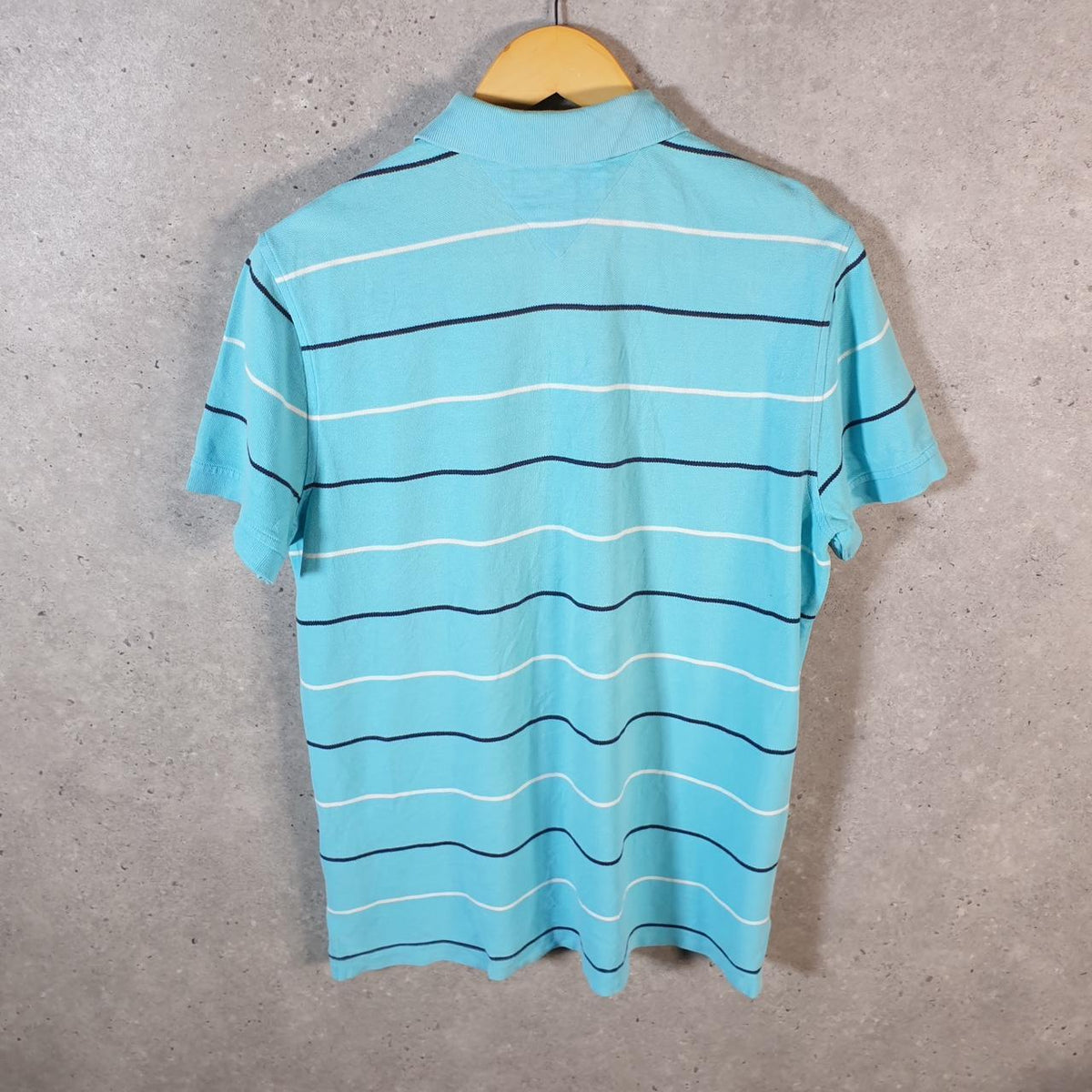 Vintage Tommy Hilfiger Polo Shirt Men’s Medium Blue Striped Custom Fit Embroidered Logo
