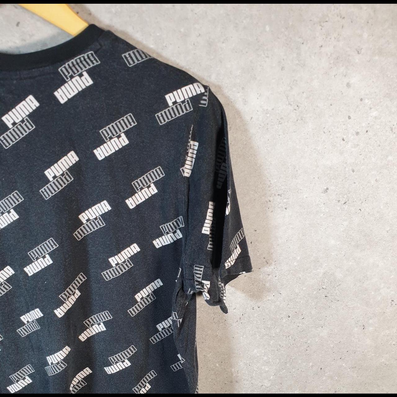 Vintage Puma All Over Print AOP T Shirt Mens Large Black Sports Logo Athletic