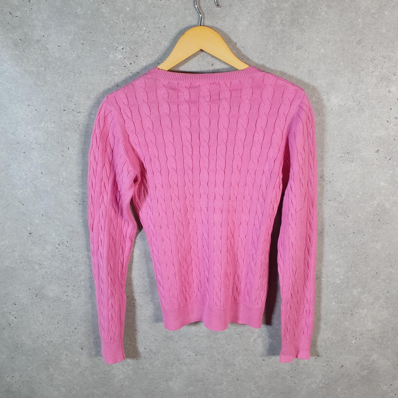 Vintage Lacoste Sweatshirt Cable Knit Womens Small Pink Pullover Logo Y2K Jumper