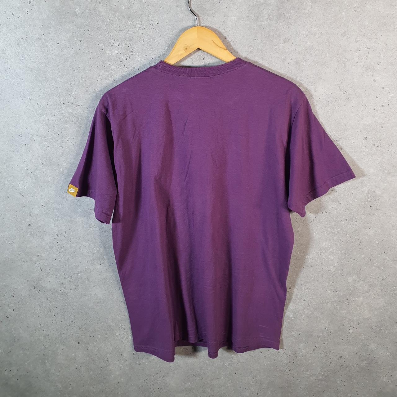 Vintage Nike 90s USA T Shirt Men’s Large Purple Spellout Single Swoosh Logo Athletic Big Fish Vintage