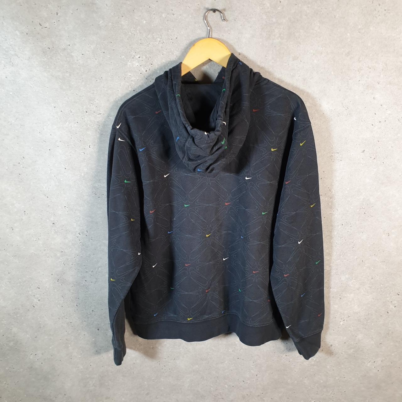 Vintage Nike Club All Over Print AOP Hoodie Men’s Large Black Embroidered Pullover