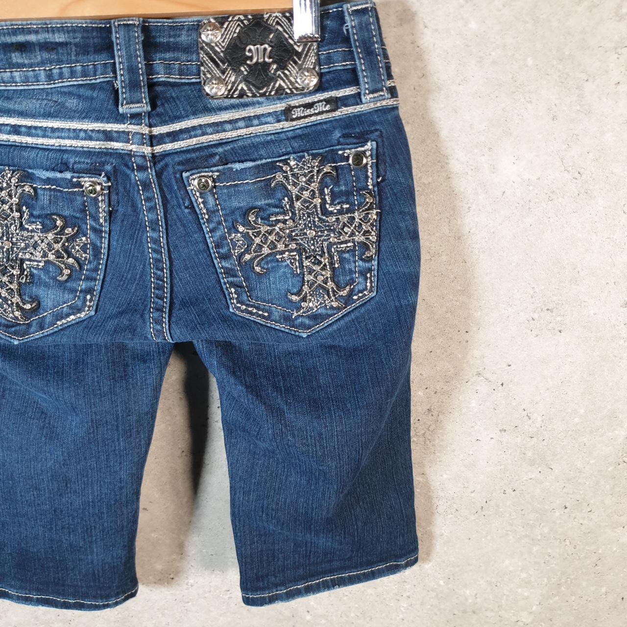 Vintage Miss Me Baggy Y2K Hip Hop Jeans Shorts Jorts Womens W24 Blue Denim Low Rise