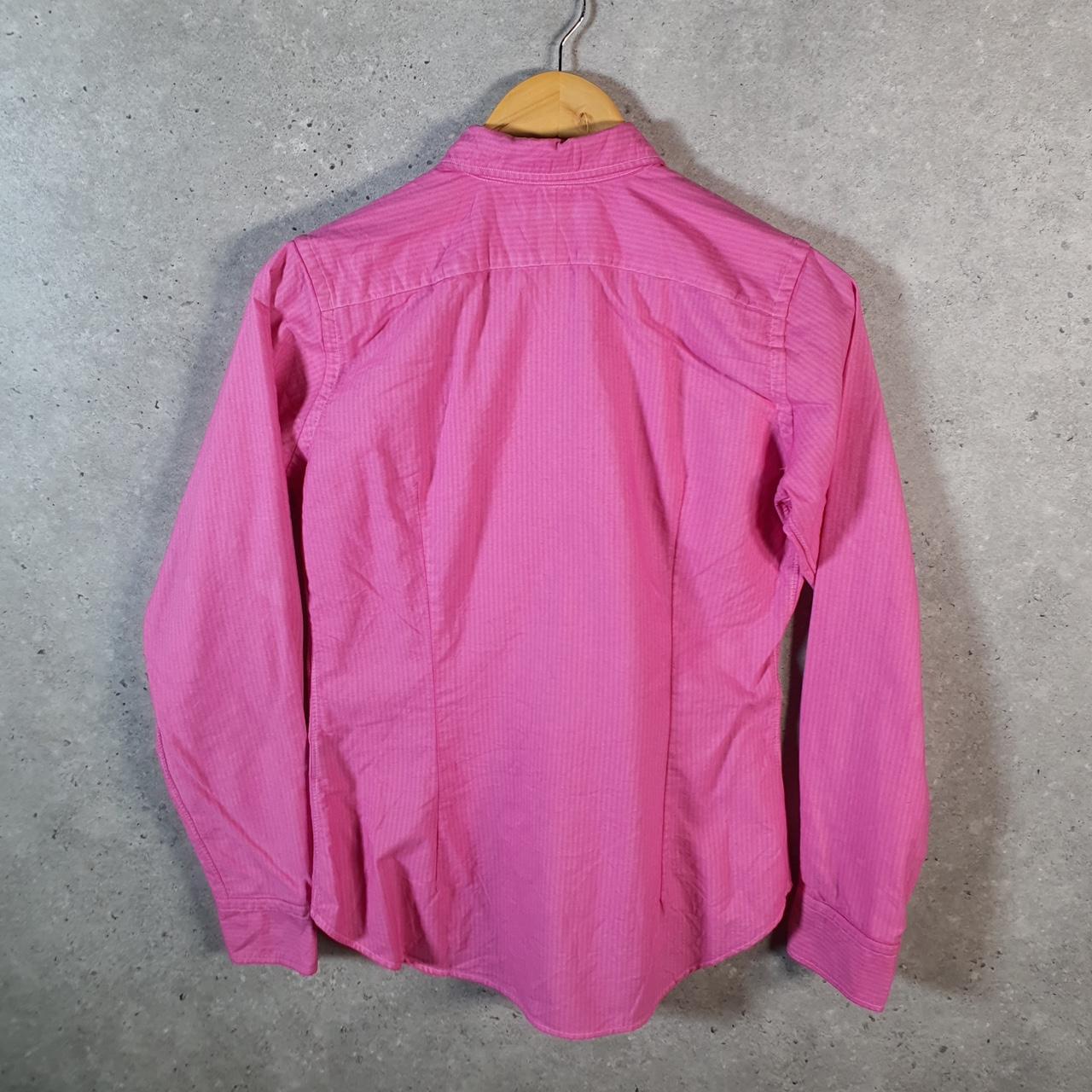 Vintage Ralph Lauren Button Down Shirt Womens Medium Pink Striped Slim Pony Casual C8499