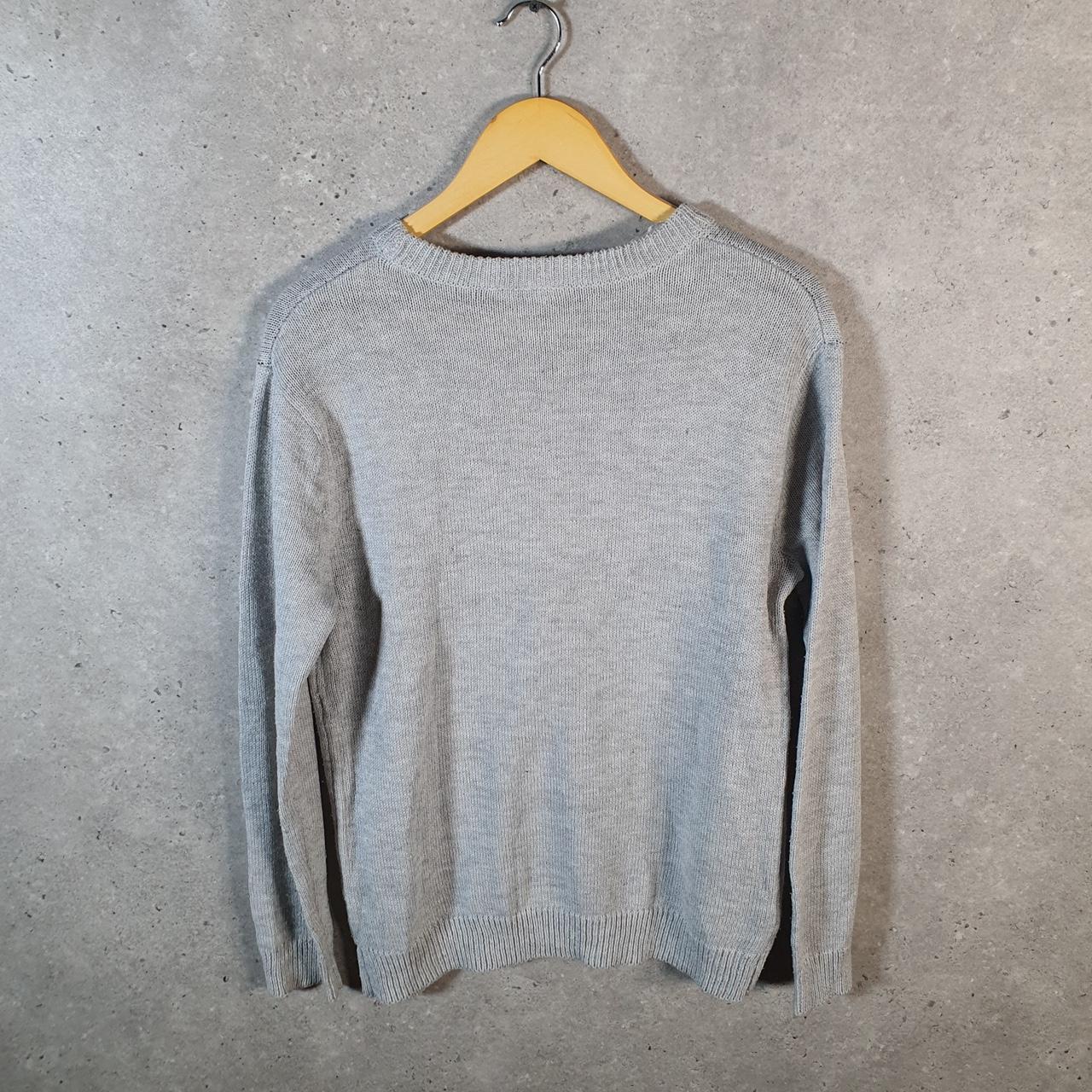 Vintage Walter Disney World Mickey Mouse Knit Sweater Womens Medium Grey Logo Winter